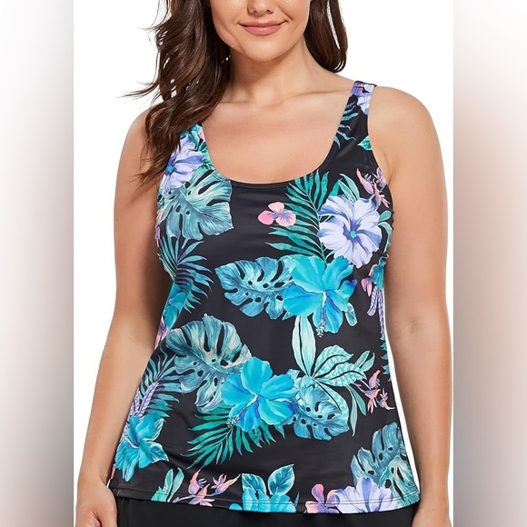 NWT FULLFITALL Plus Size Tankini Top Printed Bathing Suit (No Bottom) Size 22 - Picture 1 of 13